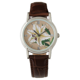 Reloj De Pulsera Liliy japonesa vintage. Blanco, verde y beige