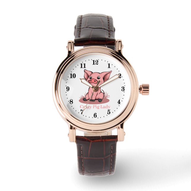 Reloj De Pulsera linda dama de cerdo loca agrega texto (Anverso)