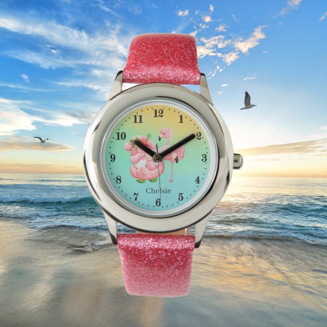 Reloj De Pulsera linda playa gnome rosa flamingo añadir nombres a l (Subido por el creador)