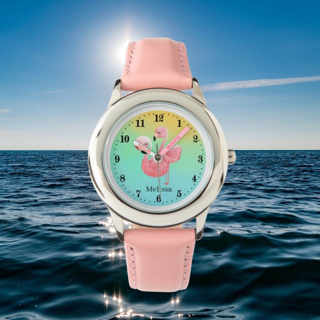 Reloj De Pulsera linda playa rosa flamingo añadir nombre (Subido por el creador)