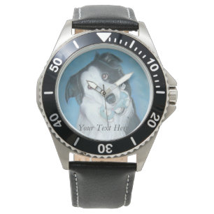 Reloj De Pulsera lindaje lindo perro collie con oso de peluche azul