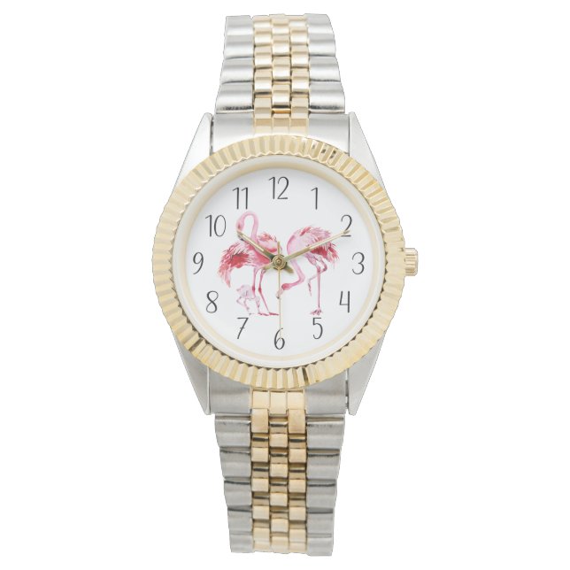 Reloj De Pulsera lindas mujeres flamencos rosados de playa (Anverso)