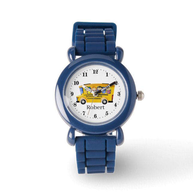 Reloj De Pulsera lindo bus escolar de niños agregar nombre (Anverso)