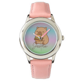 Reloj De Pulsera Lindo capybara hamburguesa arcoíris para niños