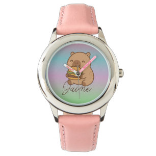 Reloj De Pulsera Lindo capybara hamburguesa arcoíris para niños