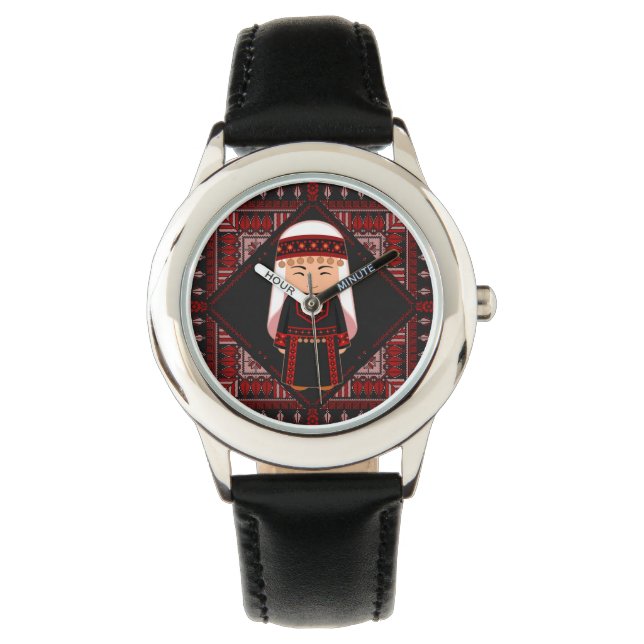 Reloj De Pulsera lindo chica palestino bordado tatuaje rojo (Anverso)