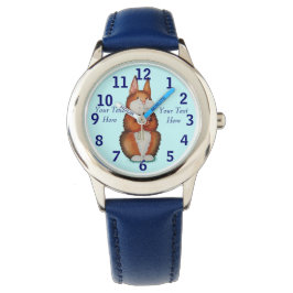 Reloj De Pulsera lindo conejo marrón sosteniendo flores ilustracion