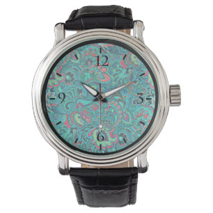 Reloj De Pulsera Lindo floral turquesa vintage