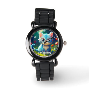 Reloj De Pulsera Lindo gatito azul con gafas-47067