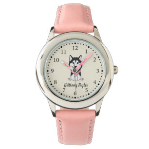 Reloj De Pulsera Lindo perro husky blanco y negro
