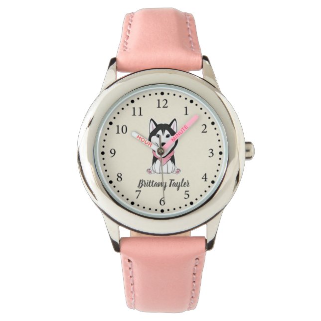 Reloj De Pulsera Lindo perro husky blanco y negro (Anverso)