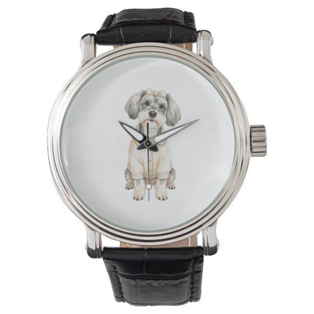 Reloj De Pulsera Lindo perro schnauzer de orejas largas  (Anverso)