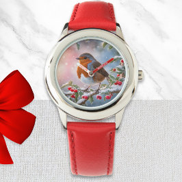 Reloj De Pulsera Lindo Petirrojo Nieve Invernal Bonito Navidad
