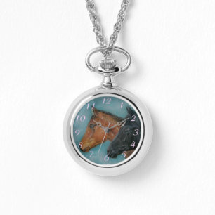 Reloj De Pulsera lindos caballos de bebé retrato negro de hueso de 