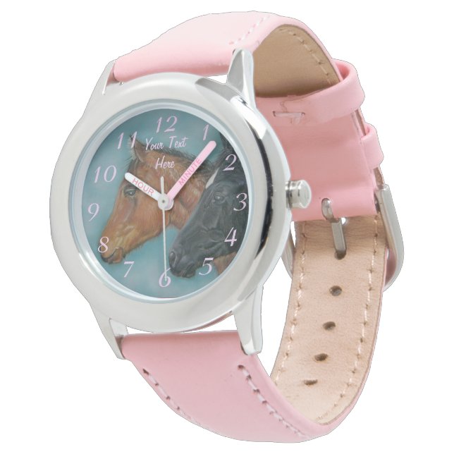 Reloj De Pulsera lindos caballos de bebé retrato negro de hueso de  (Angular)