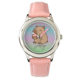 Reloj De Pulsera Lindos niños Capybara comiendo pastelitos Arcoíris