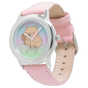 Reloj De Pulsera Lindos niños carpincho comiendo helado Arcoíris