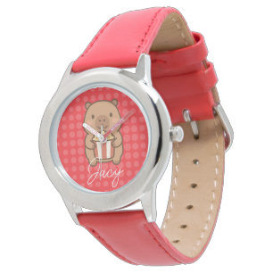 Reloj De Pulsera Lindos niños carpincho comiendo palomitas de maíz
