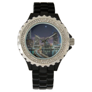 Reloj De Pulsera Línea aérea de Miami con puente por la noche