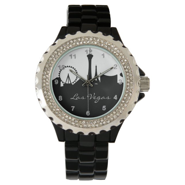 Reloj De Pulsera Línea aérea negra y blanca de Las Vegas (Anverso)