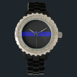 Reloj De Pulsera Línea Azul delgada<br><div class="desc">La Línea Azul delgada es un término coloquial para las fuerzas policiales. Puede referirse a la policía como una "línea" entre el bien y el mal (ciudadanos y perpetradores), o puede referirse a la "línea" que separa a la policía como dentro de un grupo de todos los demás (con connotaciones...</div>