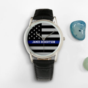 Reloj De Pulsera Línea Azul delgada - Bandera estadounidense person