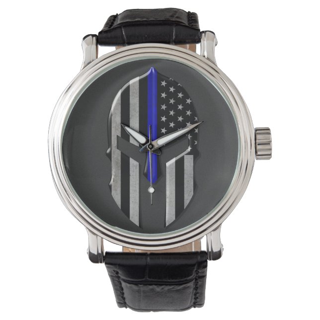 Reloj De Pulsera Línea Azul delgada Molon Labe (Anverso)