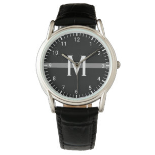Reloj De Pulsera Línea gris fina inicial con monograma
