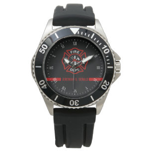 Reloj De Pulsera Línea roja delgada Nombre personalizado Stripe Fir