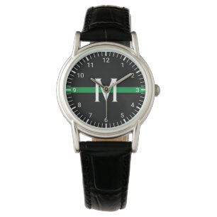 Reloj De Pulsera Línea Verde fina militar con monograma