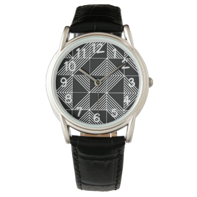 Reloj De Pulsera Líneas de Art Deco Negro (Anverso)