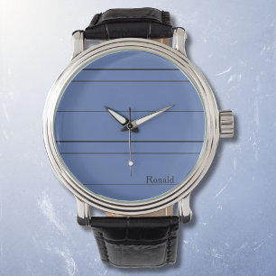 Reloj De Pulsera Líneas horizontales, rayas negras sobre azul