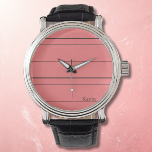 Reloj De Pulsera Líneas horizontales, rayas negras sobre rojo