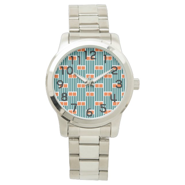 Reloj De Pulsera Líneas verde azuladas y cajas (Anverso)