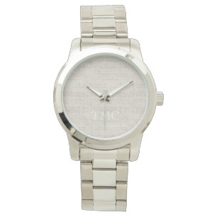 Reloj De Pulsera Lino de lujo Tela Neutral Tiempo Moderno Iniciales