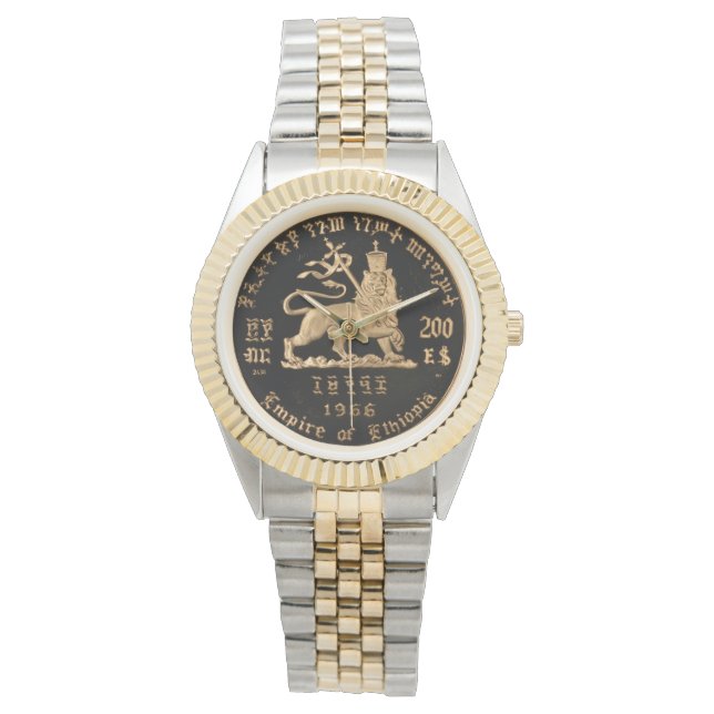 Reloj De Pulsera Lion of Judah Haile Selassie Rastafari Gold Watch  (Anverso)