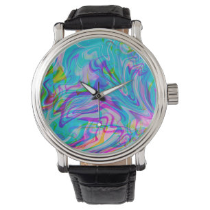 Reloj De Pulsera Líquido Psicodélico Patrón Abstracto Colorido Azul