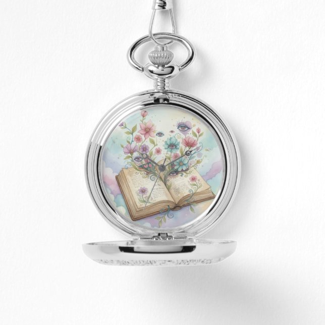 Reloj De Pulsera Literary Bloom: Open Book & Wildflower Psychedelic (Anverso)
