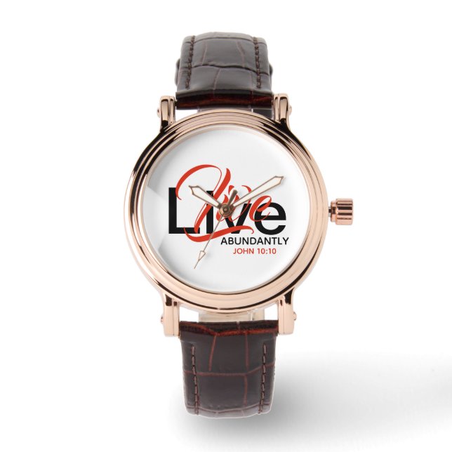 Reloj De Pulsera LIVE ABUNDANTLY Christian Scripture John 10 (Anverso)