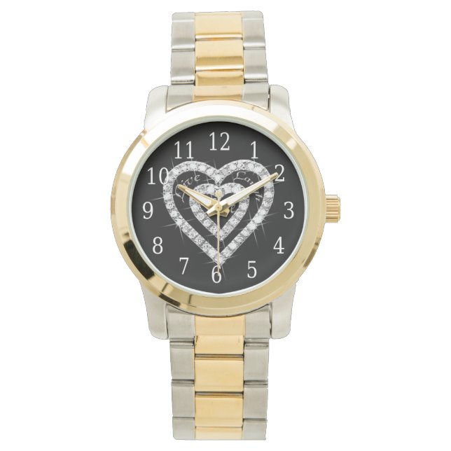 Reloj De Pulsera Live Laugh Love Diamond Heart Watch (Anverso)