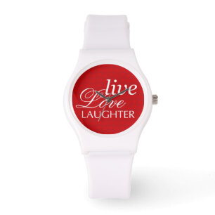 Reloj De Pulsera Live Love Laughter cita blanca roja inspiradora