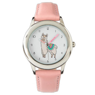 Reloj De Pulsera llama alpaca de dibujos animados sonriendo feliz d
