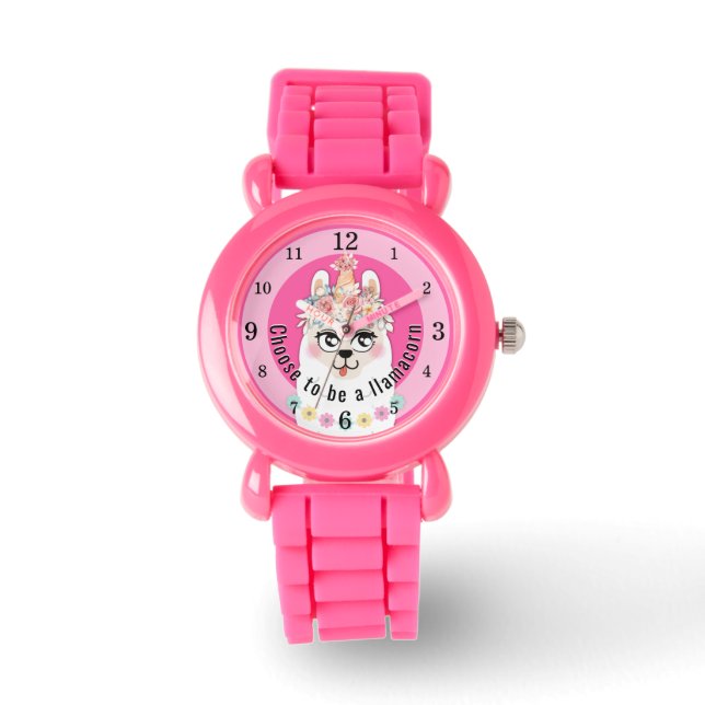 Reloj De Pulsera Llama | Elegir ser un Purpurina rosa de Llamacorn (Anverso)