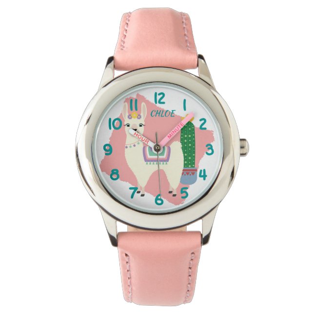 Reloj De Pulsera Llama fina rosa y Verde azulada (Anverso)