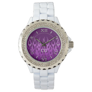 Reloj De Pulsera Llamas de carreras moradas monograma
