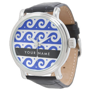 Reloj De Pulsera Llave Meandro Griego, Llave Onda, Azul, Tu Nombre