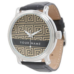 Reloj De Pulsera Llave Meandro Griego Marrón, Tu Nombre, Personaliz