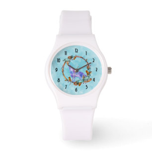 Reloj De Pulsera Lobo acuarela de pie en una corona de estilo boho