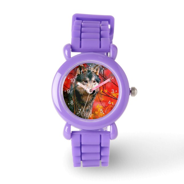 Reloj De Pulsera Lobo asomando hojas en un bosque (Anverso)