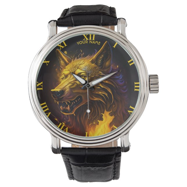 Reloj De Pulsera Lobo de oro mágico de la fantasía (Anverso)